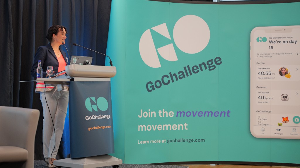 Dr Caitríona Mooney speaking at a GoChallenge event